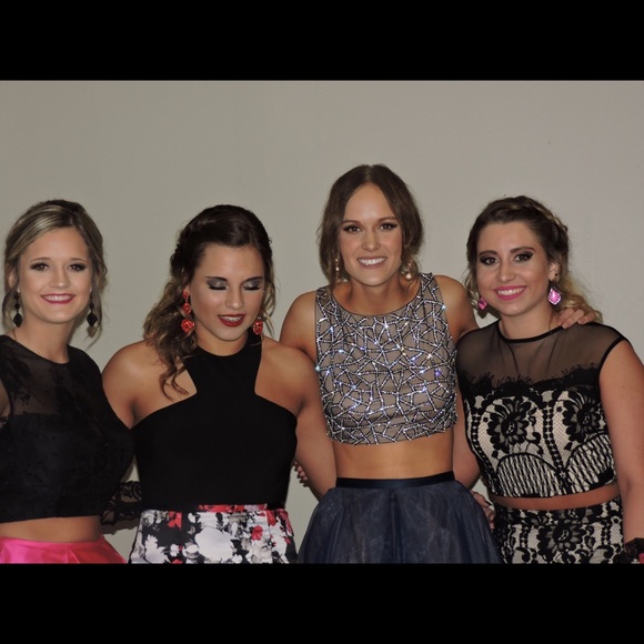 blue and caramel 2 piece prom dress - Picture 3 of 4